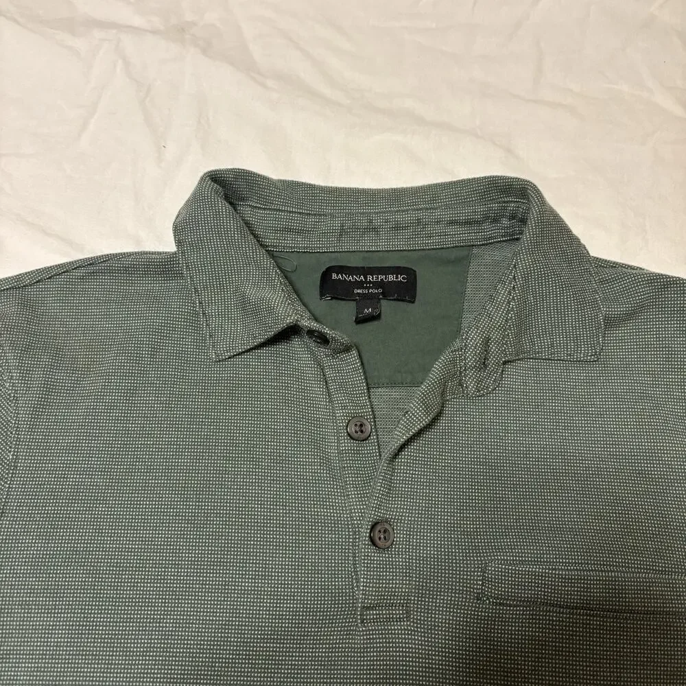 Banana Republic Men's Green Solid Polo Shirt Short Sleeve Spread Collar M